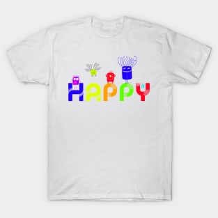 HAPPY Neon Monsters Cute Critters Smiling Positive Attitude T-Shirt